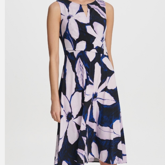 DKNY Purple Floral Wrap Neck Jersey Dress size 8 NWT - Picture 2 of 7